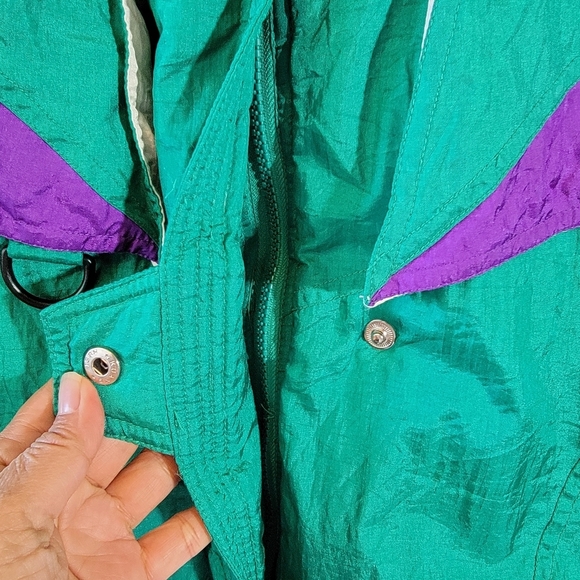 VTG FUDA Unisex Green Purple Color Block Bomber Jacket Sz M Outdoor Ski Full-Zip - Picture 5 of 12